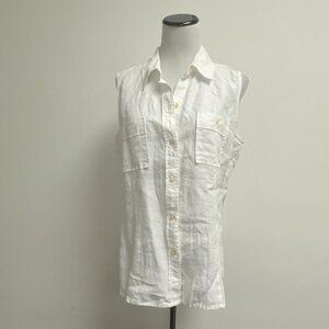 Gap Vintage linen tops white tan sleeveless button up shirt L classic lot of 2